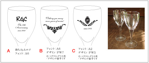 周年記念のワイングラス用デザインサンプル
